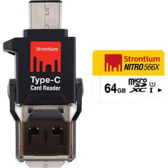 STRONTIUM TECHNOLOGY 64GB NITRO MICROSD WITH C TYPE CONNECTOR