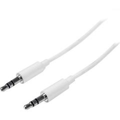STARTECH 1m White Slim 3.5mm Stereo Audio Cable - 3.5mm Audio Aux Stereo - Male to Male Headphone Cable - 2x 3.5mm Mini Jack (M) White